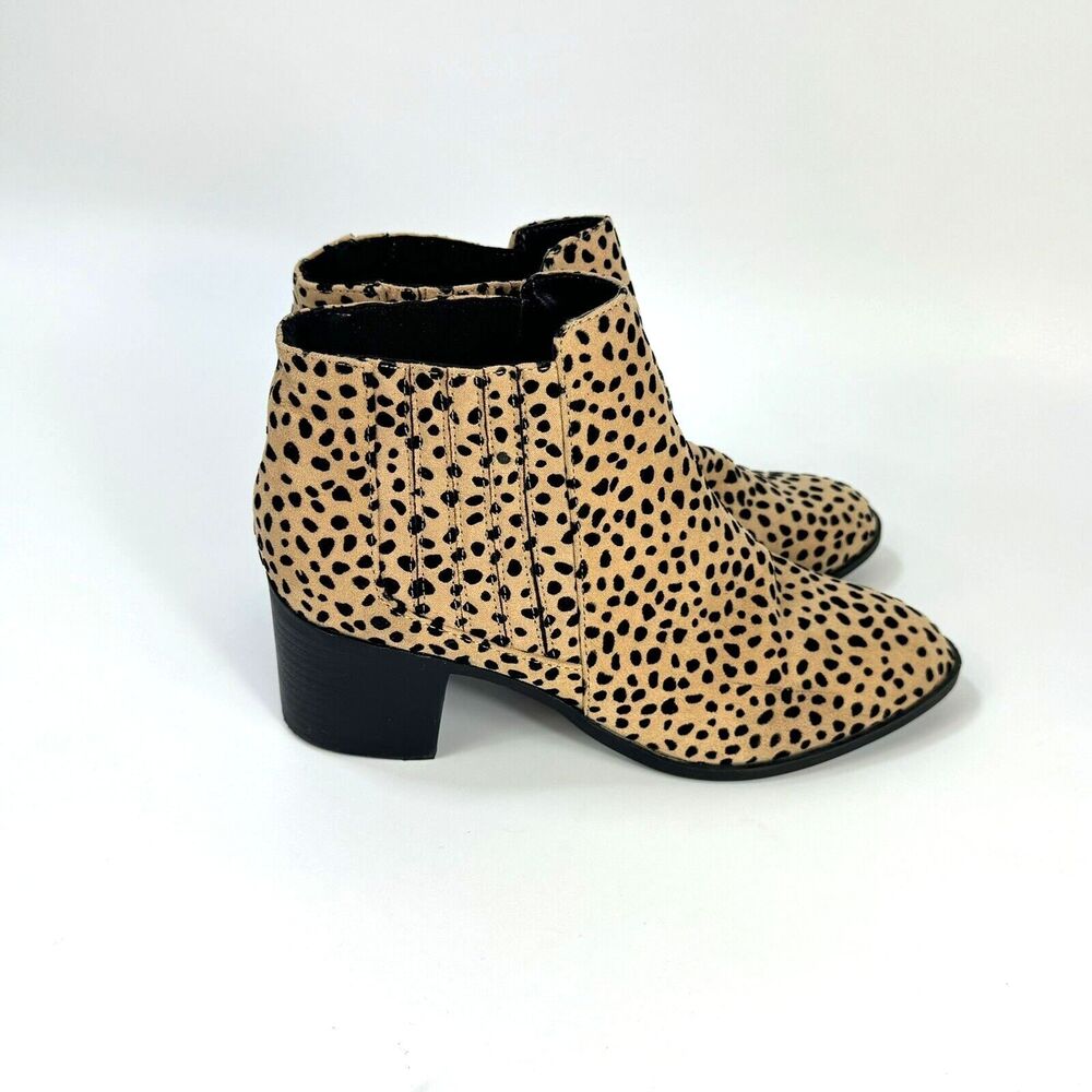 Qupid Leopard Booties Women's Size 7.5 Brown Black Polka Dot Boots Boho Western